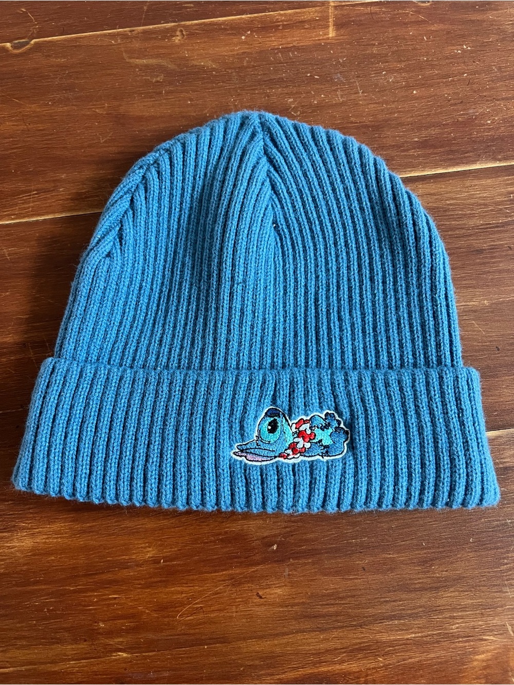 Disney Stitch Blue Embroidered Cuffed Knit Beanie Hat